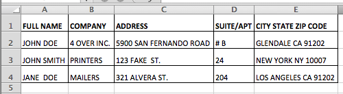 Mailing List Excel sheet